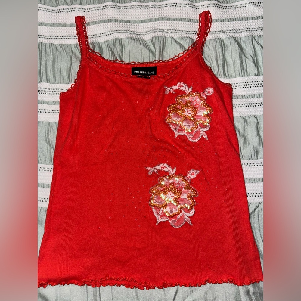 Vintage Y2K Express beaded lace sequin tank camisole